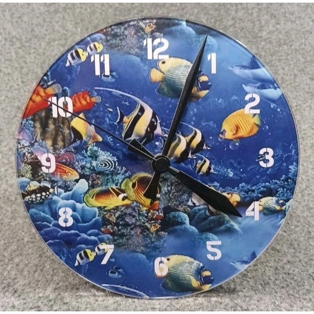 Ocean Beach House  Decorative Wall Clocks Blue Fun Aquatic Fish Marine Life